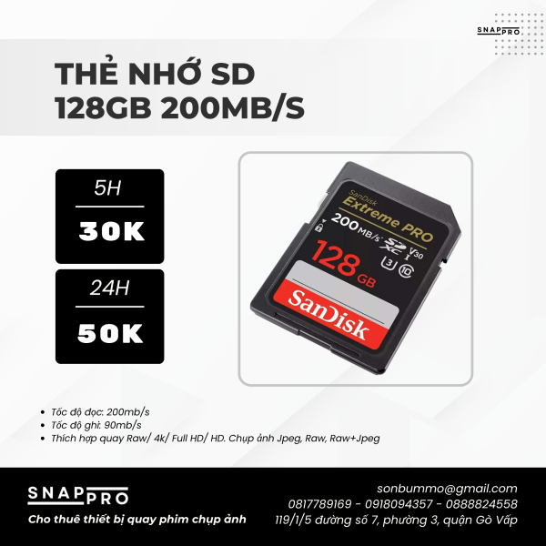 Thẻ nhớ SD 128GB 200mb/s