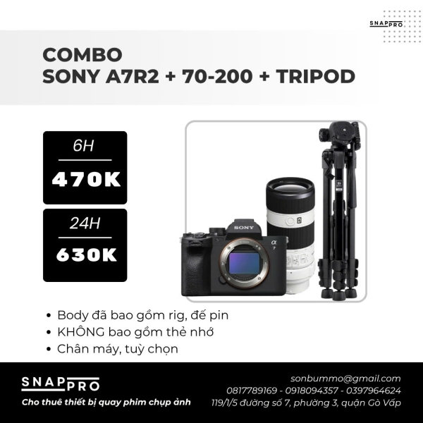 Camera Sony A7R2 + Lens 70-200 + Tripod