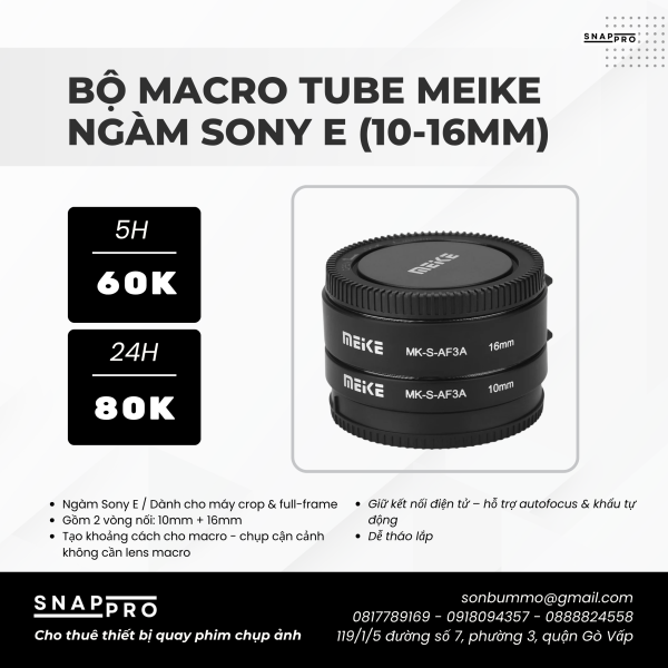 Ngàm Macro Meike Tube 10mm 16mm Sony E-Mount