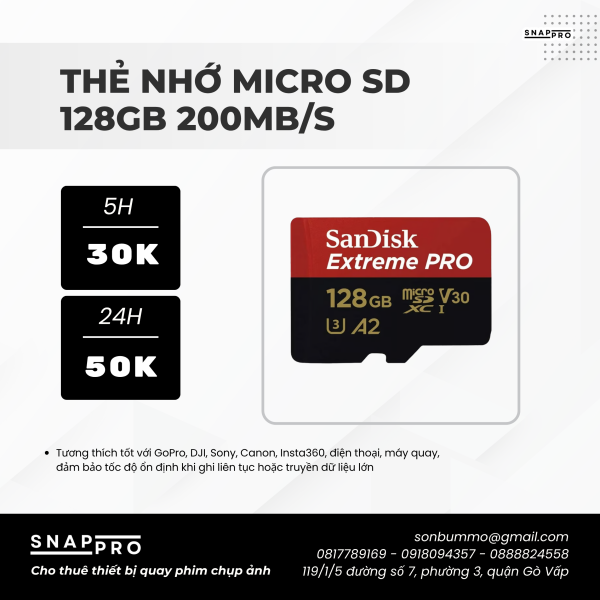 Thẻ nhớ Micro SD 128GB 200mb/s