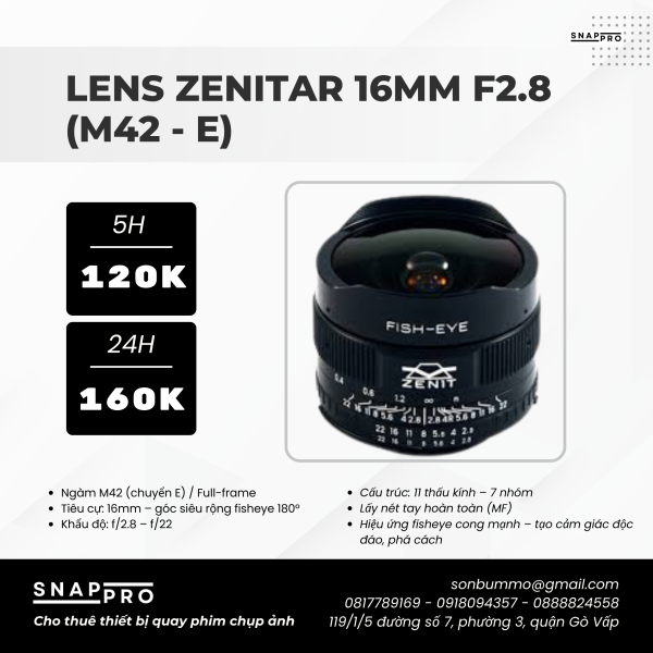 Lens Zenitar 16mm F2.8 II Fisheyes